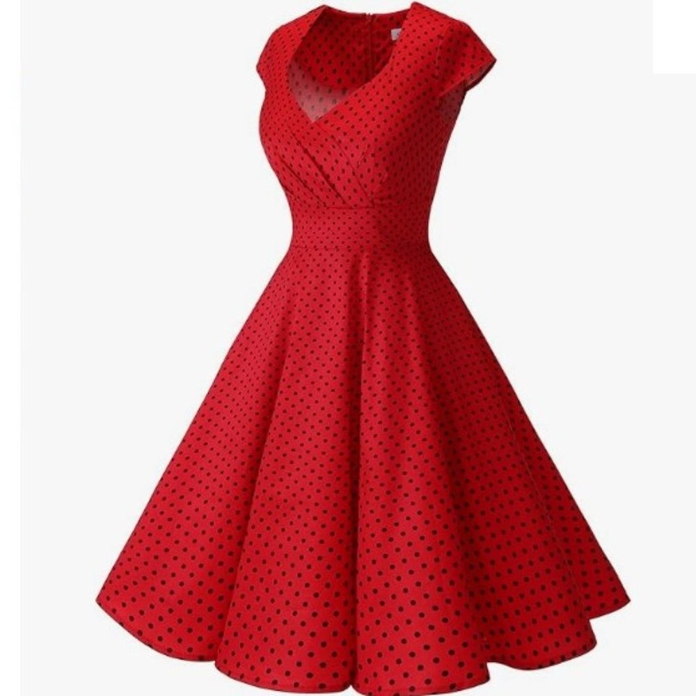Women's A-Line Sweetheart, Cap Sleeves Swing Retro Vintage 1950's Cocktail Dress - Picture 3 of 5